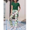 Ekouaer Pajama Sets for Women Round Neck Pjs Short Sleeve Sleepwear with Long Pants Loose Lounge Sets(Green Hawaii Trees)
