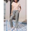 Ekouaer Pajama Sets for Women Round Neck Pjs Short Sleeve Sleepwear with Long Pants Loose Lounge Sets(Grey Star)