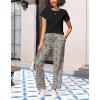 Ekouaer Pajama Sets for Women Round Neck Pjs Short Sleeve Sleepwear with Long Pants Loose Lounge Sets(Leopard)