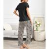 Ekouaer Pajama Sets for Women Round Neck Pjs Short Sleeve Sleepwear with Long Pants Loose Lounge Sets(Leopard)