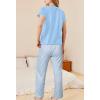 Ekouaer Pajama Sets for Women Round Neck Pjs Short Sleeve Sleepwear with Long Pants Loose Lounge Sets(Light Blue Star)
