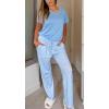 Ekouaer Pajama Sets for Women Round Neck Pjs Short Sleeve Sleepwear with Long Pants Loose Lounge Sets(Light Blue Star)