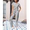 Ekouaer Pajama Sets for Women Round Neck Pjs Short Sleeve Sleepwear with Long Pants Loose Lounge Sets(Light Grey Striped)