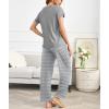 Ekouaer Pajama Sets for Women Round Neck Pjs Short Sleeve Sleepwear with Long Pants Loose Lounge Sets(Light Grey Striped)