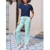 Ekouaer Pajama Sets for Women Round Neck Pjs Short Sleeve Sleepwear with Long Pants Loose Lounge Sets(Navy Blue Star)