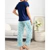 Ekouaer Pajama Sets for Women Round Neck Pjs Short Sleeve Sleepwear with Long Pants Loose Lounge Sets(Navy Blue Star)