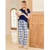 Ekouaer Pajama Sets for Women Round Neck Pjs Short Sleeve Sleepwear with Long Pants Loose Lounge Sets(Navy Blue-white Plaid)