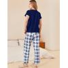 Ekouaer Pajama Sets for Women Round Neck Pjs Short Sleeve Sleepwear with Long Pants Loose Lounge Sets(Navy Blue-white Plaid)