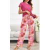 Ekouaer Pajama Sets for Women Round Neck Pjs Short Sleeve Sleepwear with Long Pants Loose Lounge Sets(Pink Flowers)