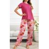 Ekouaer Pajama Sets for Women Round Neck Pjs Short Sleeve Sleepwear with Long Pants Loose Lounge Sets(Pink Flowers)