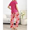 Ekouaer Pajama Sets for Women Round Neck Pjs Short Sleeve Sleepwear with Long Pants Loose Lounge Sets(Pink Flowers)