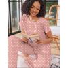 Ekouaer Pajama Sets for Women Round Neck Pjs Short Sleeve Sleepwear with Long Pants Loose Lounge Sets(Pink Polka Dots)