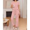 Ekouaer Pajama Sets for Women Round Neck Pjs Short Sleeve Sleepwear with Long Pants Loose Lounge Sets(Pink Polka Dots)