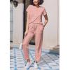 Ekouaer Pajama Sets for Women Round Neck Pjs Short Sleeve Sleepwear with Long Pants Loose Lounge Sets(Pink Polka Dots)