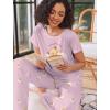 Ekouaer Pajama Sets for Women Round Neck Pjs Short Sleeve Sleepwear with Long Pants Loose Lounge Sets(Pink Teddy Bear)