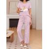 Ekouaer Pajama Sets for Women Round Neck Pjs Short Sleeve Sleepwear with Long Pants Loose Lounge Sets(Pink Teddy Bear)