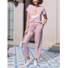 Ekouaer Pajama Sets for Women Round Neck Pjs Short Sleeve Sleepwear with Long Pants Loose Lounge Sets(Pink Teddy Bear)