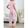 Ekouaer Pajama Sets for Women Round Neck Pjs Short Sleeve Sleepwear with Long Pants Loose Lounge Sets(Pink Teddy Bear)