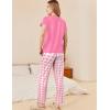 Ekouaer Pajama Sets for Women Round Neck Pjs Short Sleeve Sleepwear with Long Pants Loose Lounge Sets(Pink-white Plaid)