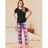 Ekouaer Pajama Sets for Women Round Neck Pjs Short Sleeve Sleepwear with Long Pants Loose Lounge Sets(Purple Plaid)