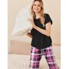 Ekouaer Pajama Sets for Women Round Neck Pjs Short Sleeve Sleepwear with Long Pants Loose Lounge Sets(Purple Plaid)