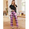 Ekouaer Pajama Sets for Women Round Neck Pjs Short Sleeve Sleepwear with Long Pants Loose Lounge Sets(Purple Plaid)