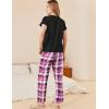 Ekouaer Pajama Sets for Women Round Neck Pjs Short Sleeve Sleepwear with Long Pants Loose Lounge Sets(Purple-white Plaid)
