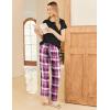 Ekouaer Pajama Sets for Women Round Neck Pjs Short Sleeve Sleepwear with Long Pants Loose Lounge Sets(Purple-white Plaid)