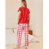Ekouaer Pajama Sets for Women Round Neck Pjs Short Sleeve Sleepwear with Long Pants Loose Lounge Sets(Red Plaid)