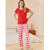 Ekouaer Pajama Sets for Women Round Neck Pjs Short Sleeve Sleepwear with Long Pants Loose Lounge Sets(Red Plaid)