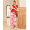 Ekouaer Pajama Sets for Women Round Neck Pjs Short Sleeve Sleepwear with Long Pants Loose Lounge Sets(Red Plaid)
