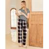 Ekouaer Pajama Sets for Women Round Neck Pjs Short Sleeve Sleepwear with Long Pants Loose Lounge Sets(Wine Red-white Plaid)