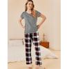 Ekouaer Pajama Sets for Women Round Neck Pjs Short Sleeve Sleepwear with Long Pants Loose Lounge Sets(Wine Red-white Plaid)