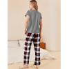 Ekouaer Pajama Sets for Women Round Neck Pjs Short Sleeve Sleepwear with Long Pants Loose Lounge Sets(Wine Red-white Plaid)