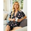 Ekouaer Pajamas Set for Women Short Sleeve Sleepwear Button Down Pjs Soft 2 Piece Lounge Sets XS-XXXL(Black With Pink Hearts)