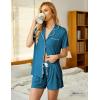 Ekouaer Pajamas Set for Women Short Sleeve Sleepwear Button Down Pjs Soft 2 Piece Lounge Sets XS-XXXL(Blue Green)