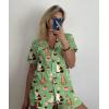 Ekouaer Pajamas Set for Women Short Sleeve Sleepwear Button Down Pjs Soft 2 Piece Lounge Sets XS-XXXL(Green Cat Print)