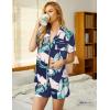 Ekouaer Pajamas Set for Women Short Sleeve Sleepwear Button Down Pjs Soft 2 Piece Lounge Sets XS-XXXL(Navy Leaves)
