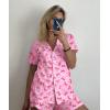 Ekouaer Pajamas Set for Women Short Sleeve Sleepwear Button Down Pjs Soft 2 Piece Lounge Sets XS-XXXL(Pink Bow Print)