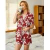 Ekouaer Pajamas Set for Women Short Sleeve Sleepwear Button Down Pjs Soft 2 Piece Lounge Sets XS-XXXL(Red Floral)