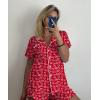 Ekouaer Pajamas Set for Women Short Sleeve Sleepwear Button Down Pjs Soft 2 Piece Lounge Sets XS-XXXL(Red Heart Print)