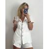 Ekouaer Pajamas Set for Women Short Sleeve Sleepwear Button Down Pjs Soft 2 Piece Lounge Sets XS-XXXL(White)