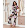 Ekouaer Pajamas for Women Set 2 Piece Comfy Loungewear, Lightweight Pjs Sleepwear, Short Sleeve Top & Long Pants with Pockets(Black Floral+black)