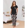Ekouaer Pajamas for Women Set 2 Piece Comfy Loungewear, Lightweight Pjs Sleepwear, Short Sleeve Top & Long Pants with Pockets(Black Floral+pink Floral)