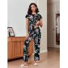Ekouaer Pajamas for Women Set 2 Piece Comfy Loungewear, Lightweight Pjs Sleepwear, Short Sleeve Top & Long Pants with Pockets(Black Flowers+navy Blue)