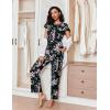 Ekouaer Pajamas for Women Set 2 Piece Comfy Loungewear, Lightweight Pjs Sleepwear, Short Sleeve Top & Long Pants with Pockets(Black Flowers+navy Blue)