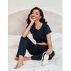 Ekouaer Pajamas for Women Set 2 Piece Comfy Loungewear, Lightweight Pjs Sleepwear, Short Sleeve Top & Long Pants with Pockets(Black Flowers+navy Blue)