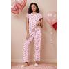 Ekouaer Pajamas for Women Set 2 Piece Comfy Loungewear, Lightweight Pjs Sleepwear, Short Sleeve Top & Long Pants with Pockets(Cups+loves)
