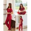 Ekouaer Pajamas for Women Set 2 Piece Comfy Loungewear, Lightweight Pjs Sleepwear, Short Sleeve Top & Long Pants with Pockets(Cups+wine Red)