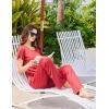 Ekouaer Pajamas for Women Set 2 Piece Comfy Loungewear, Lightweight Pjs Sleepwear, Short Sleeve Top & Long Pants with Pockets(Cups+wine Red)
